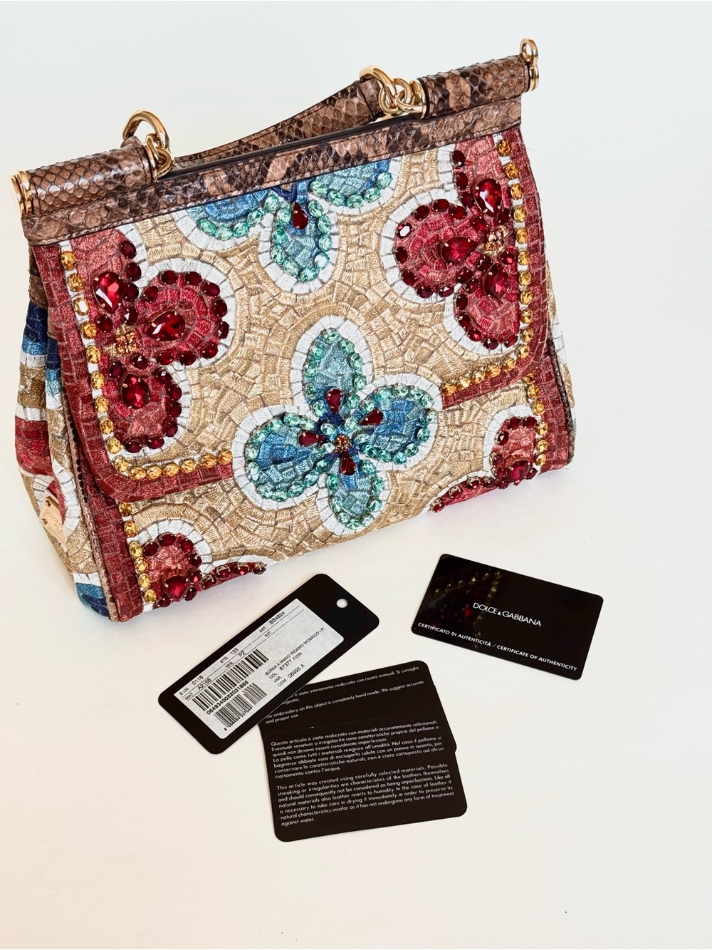 Dolce & Gabbana Opulently Embroidered Miss Sicily Bag with Python and Crystals - Picture 13 of 14
